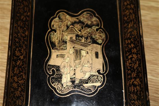 Four Chinese export laquer boxes and two pin trays